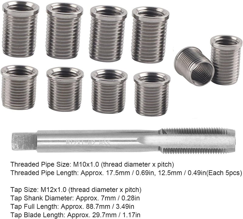 Camrusic Spark Plug Thread Repair kit, M10x1.0 Bolt, M12x1.0 Tap Stainless Steel Repair kit for Automotive Engine - Image 2